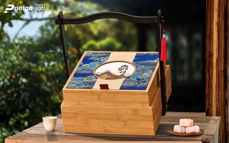 Mẫu hộp quà tết bằng gỗ 2 tầng sang trọng