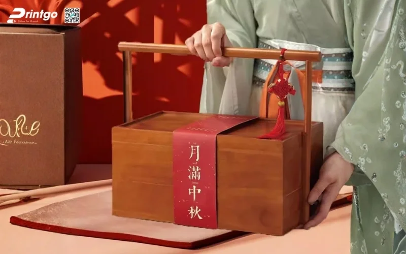 Mẫu hộp quà tết bằng gỗ 2 tầng sang trọng