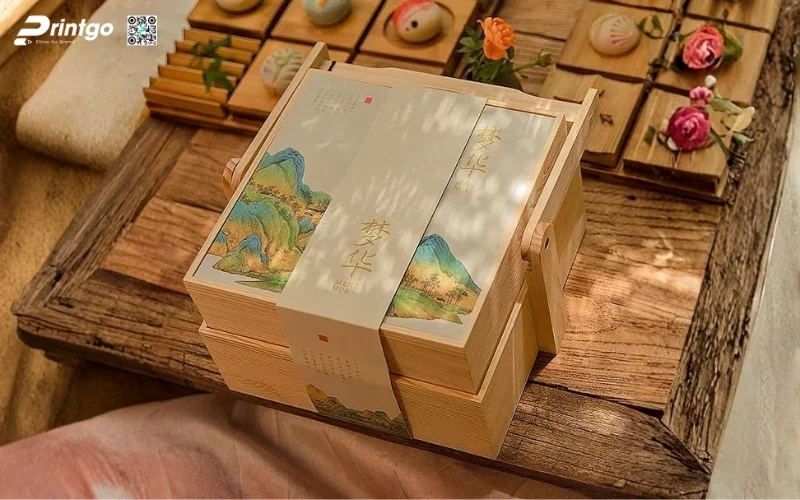 Mẫu hộp quà tết bằng gỗ 2 tầng sang trọng