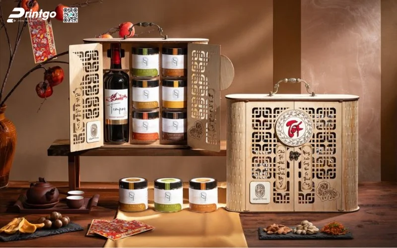 Mẫu hộp quà tết bằng gỗ quy cách cánh bướm