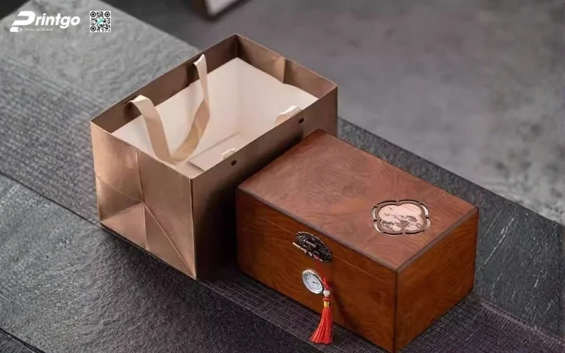 Mẫu hộp quà tết bằng gỗ nắp lật có bản lề