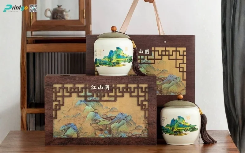 Mẫu hộp quà tết bằng gỗ nắp lật có bản lề