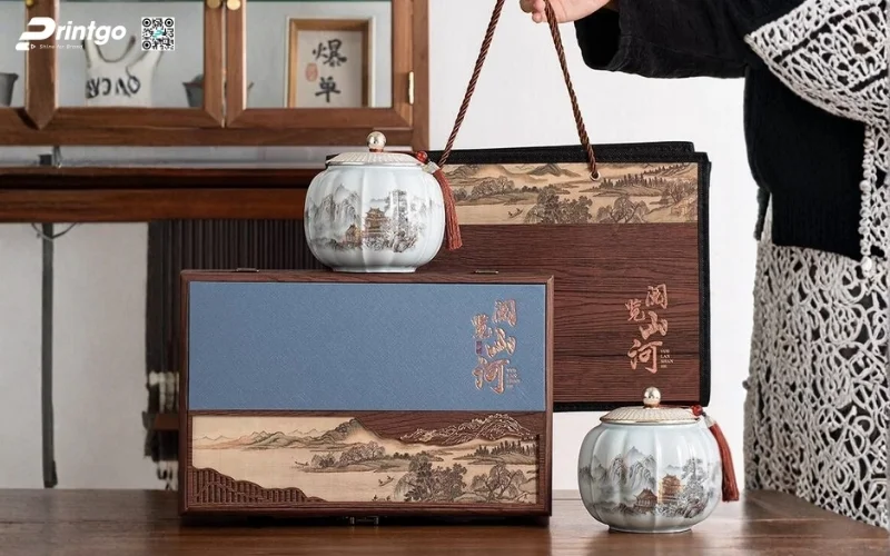 Mẫu hộp quà tết bằng gỗ nắp lật có bản lề