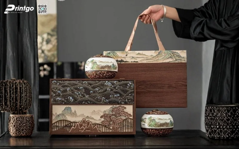 Mẫu hộp quà tết bằng gỗ nắp lật có bản lề