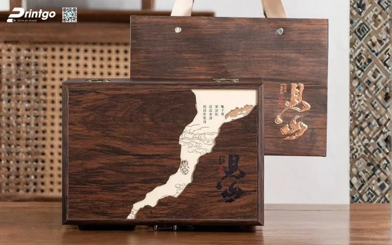 Mẫu hộp quà tết bằng gỗ nắp lật có bản lề