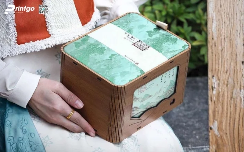 Mẫu hộp quà tết bằng gỗ nắp lật có bản lề