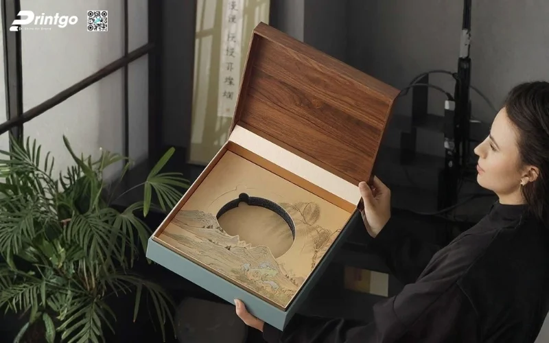 Mẫu hộp quà tết bằng gỗ nắp lật có bản lề