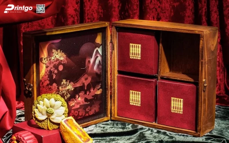 Mẫu hộp quà tết bằng gỗ nắp lật có bản lề