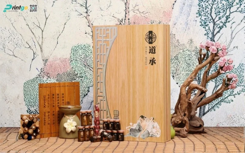 Mẫu hộp quà tết bằng gỗ nắp lật có bản lề