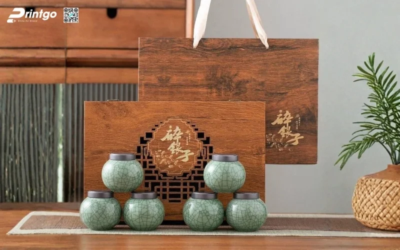 Mẫu hộp quà tết bằng gỗ nắp lật có bản lề