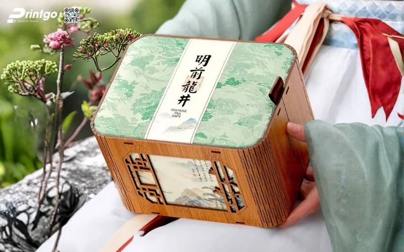 Mẫu hộp quà tết bằng gỗ nắp lật có bản lề