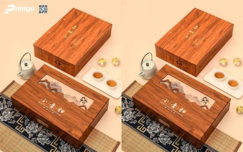 Mẫu hộp quà tết bằng gỗ nắp lật có bản lề
