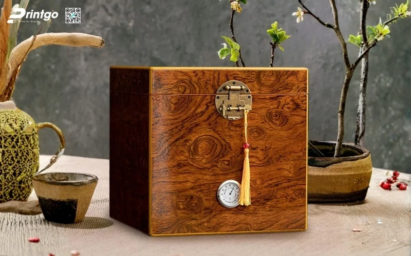 Mẫu hộp quà tết bằng gỗ nắp lật có bản lề