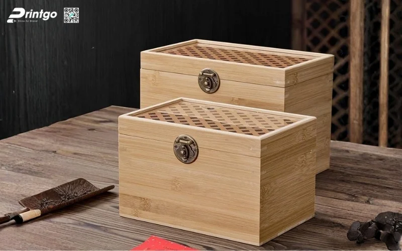 Mẫu hộp quà tết bằng gỗ nắp lật có bản lề
