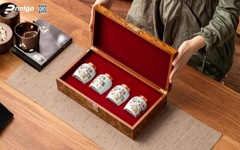 Mẫu hộp quà tết bằng gỗ nắp lật có bản lề