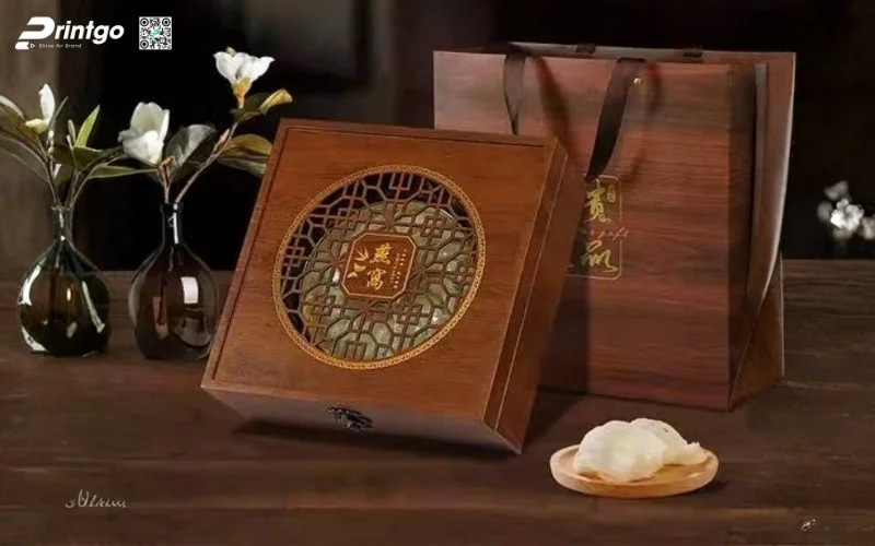 Mẫu hộp quà tết bằng gỗ nắp lật có bản lề