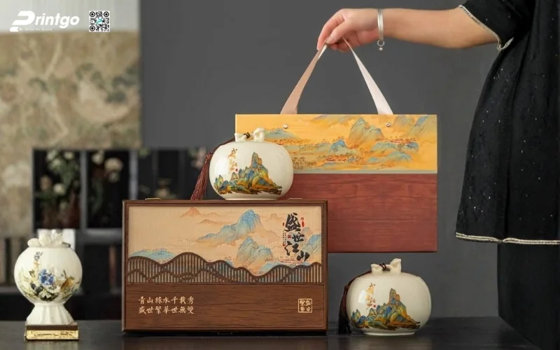 Mẫu hộp quà tết bằng gỗ nắp lật có bản lề