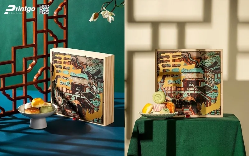 Mẫu hộp quà tết bằng gỗ nắp lật có bản lề