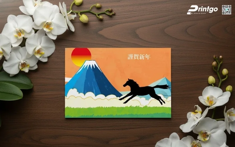 Mẫu thiệp chúc mừng năm mới con ngựa màu cam
