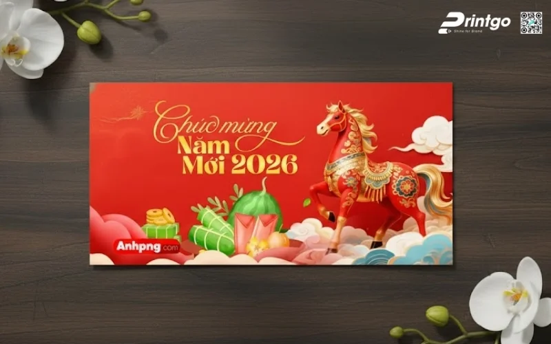 Mẫu thiệp chúc mừng năm mới con ngựa màu đỏ may mắn