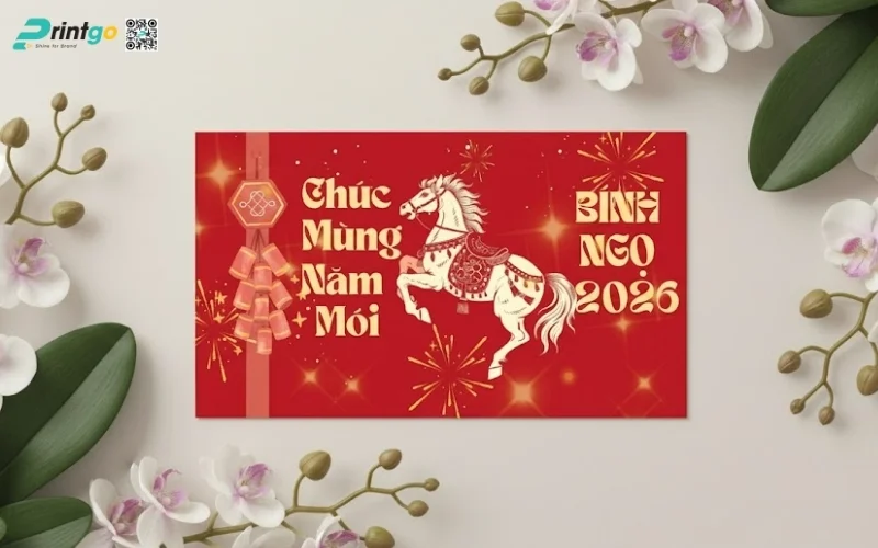 Mẫu thiệp chúc mừng năm mới con ngựa màu đỏ may mắn