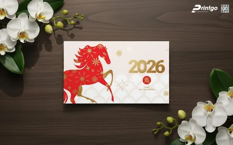 Mẫu thiệp chúc mừng năm mới con ngựa màu kem sang trọng