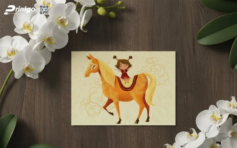 Mẫu thiệp chúc mừng năm mới con ngựa màu kem sang trọng