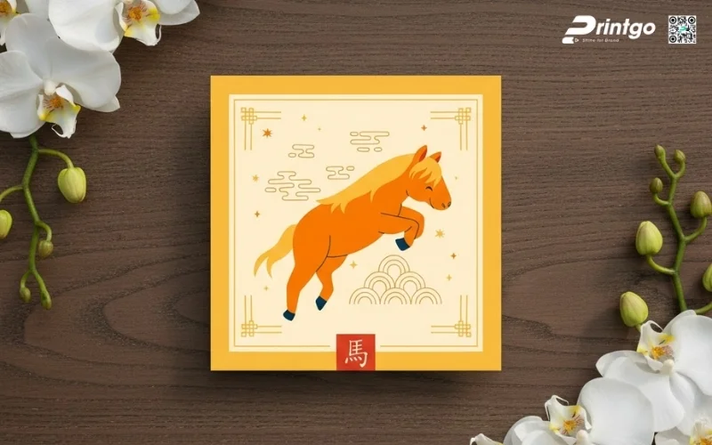 Mẫu thiệp chúc mừng năm mới con ngựa màu kem sang trọng