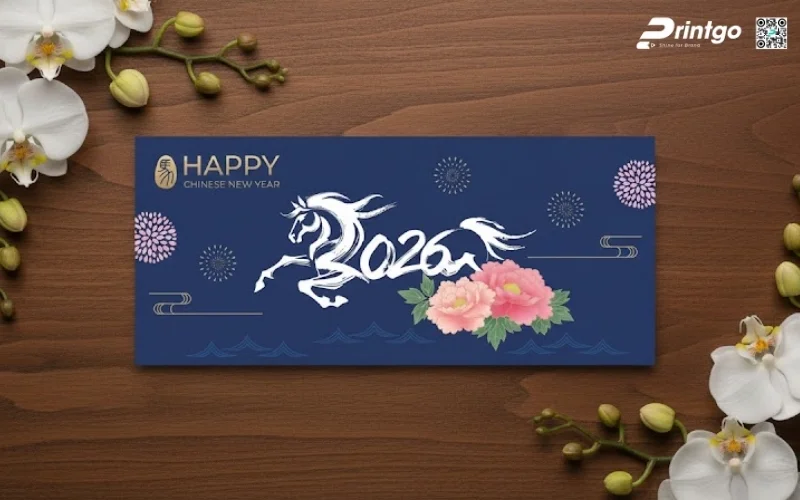 Mẫu thiệp chúc mừng năm mới con ngựa màu xanh hy vọng