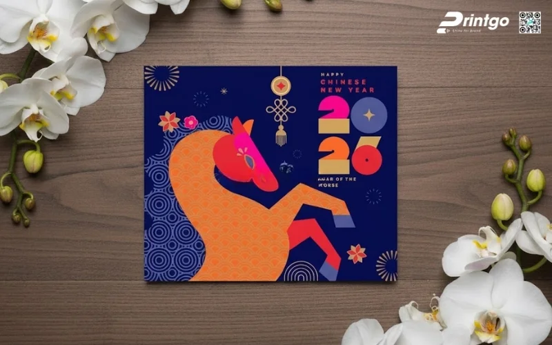 Mẫu thiệp chúc mừng năm mới con ngựa màu xanh hy vọng