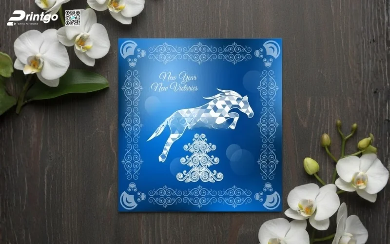 Mẫu thiệp chúc mừng năm mới con ngựa màu xanh hy vọng