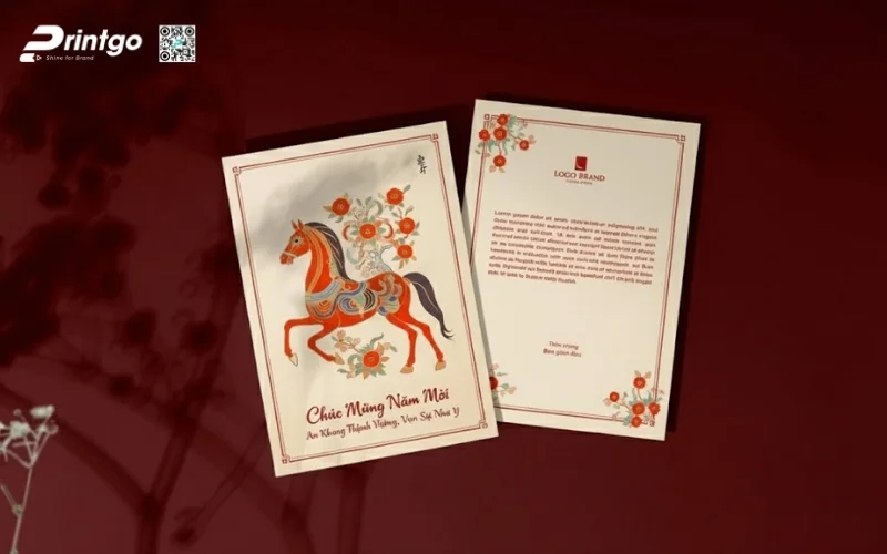 Mẫu thiệp chúc Tết khách hàng mang biểu tượng Bính Ngọ 2026