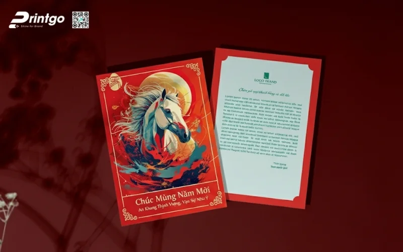 Mẫu thiệp chúc Tết khách hàng mang biểu tượng Bính Ngọ 2026