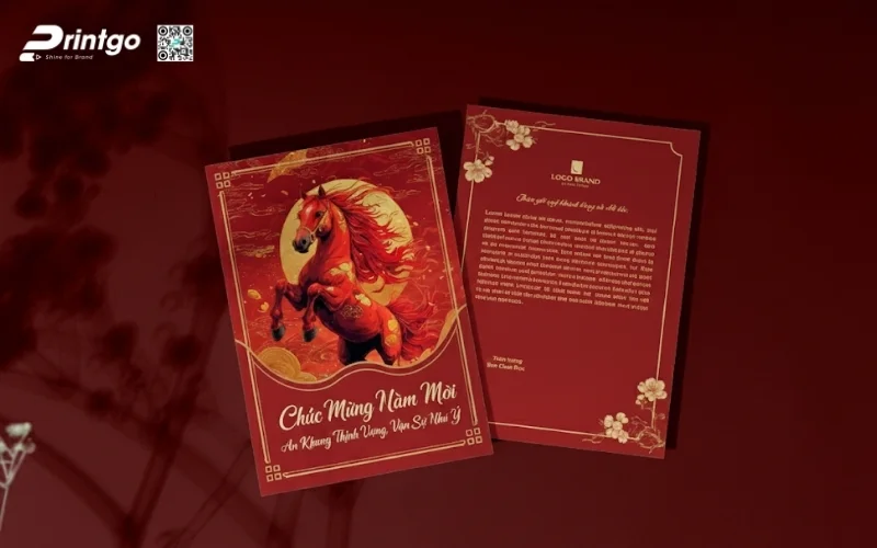 Mẫu thiệp chúc Tết khách hàng mang biểu tượng Bính Ngọ 2026