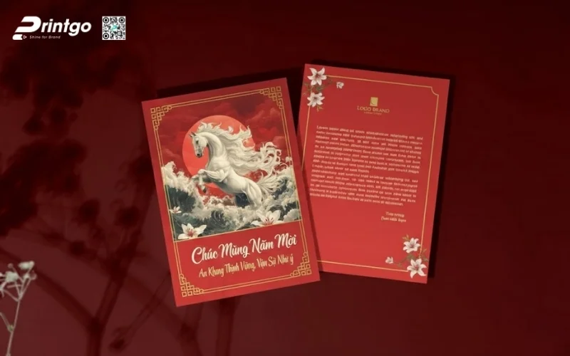 Mẫu thiệp chúc Tết khách hàng mang biểu tượng Bính Ngọ 2026