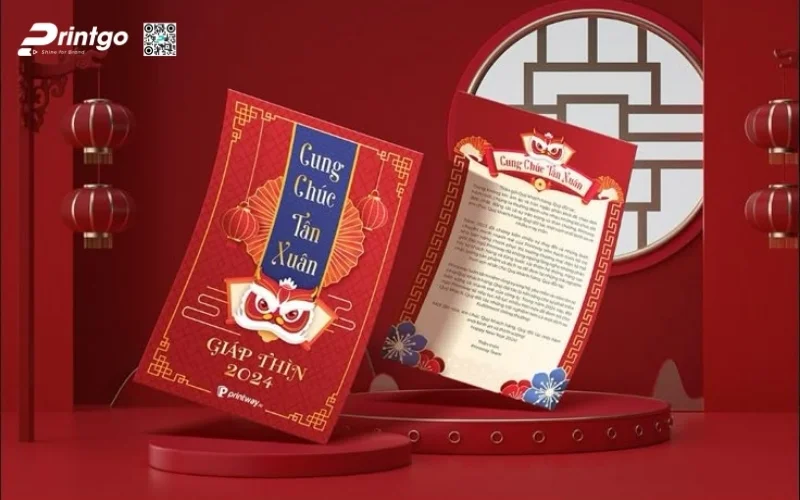 Mẫu thiệp chúc Tết khách hàng màu đỏ may mắn