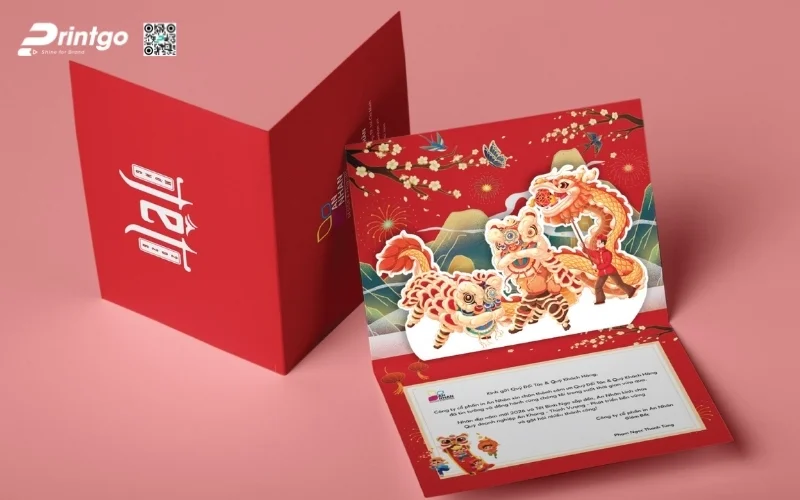 Mẫu thiệp chúc Tết khách hàng màu đỏ may mắn