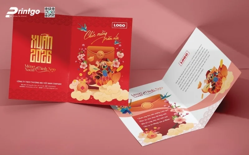 Mẫu thiệp chúc Tết khách hàng màu đỏ may mắn