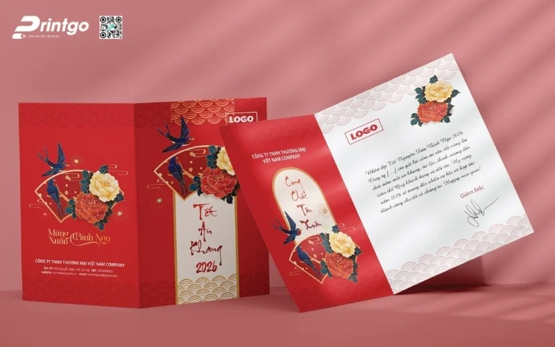 Mẫu thiệp chúc Tết khách hàng màu đỏ may mắn