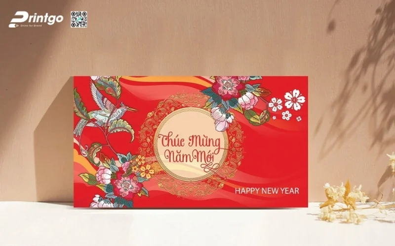 Mẫu thiệp chúc Tết khách hàng màu đỏ may mắn