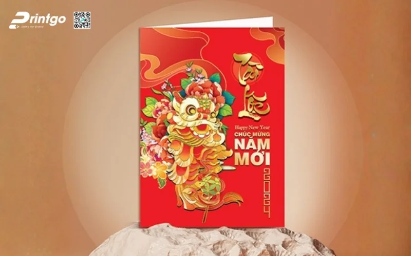 Mẫu thiệp chúc Tết khách hàng màu đỏ may mắn