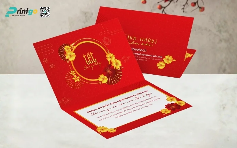 Mẫu thiệp chúc Tết khách hàng màu đỏ may mắn