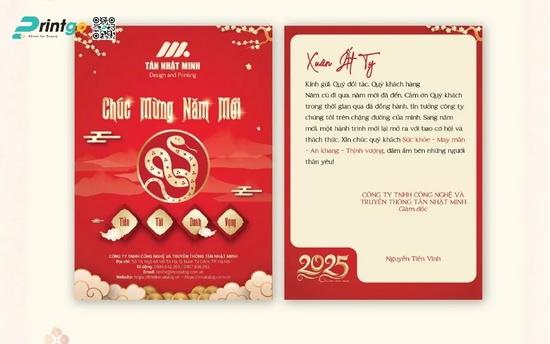 Mẫu thiệp chúc Tết khách hàng màu đỏ may mắn