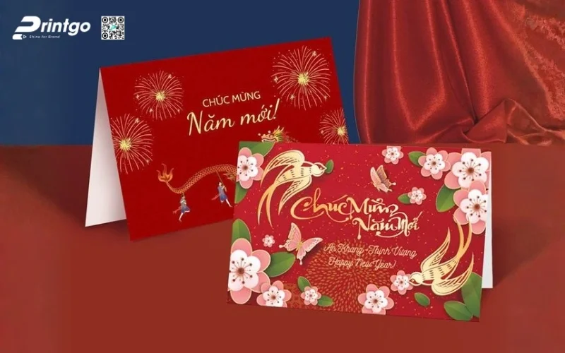 Mẫu thiệp chúc Tết khách hàng màu đỏ may mắn