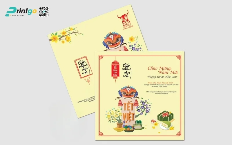 Mẫu thiệp chúc Tết khách hàng màu vàng thịnh vượng