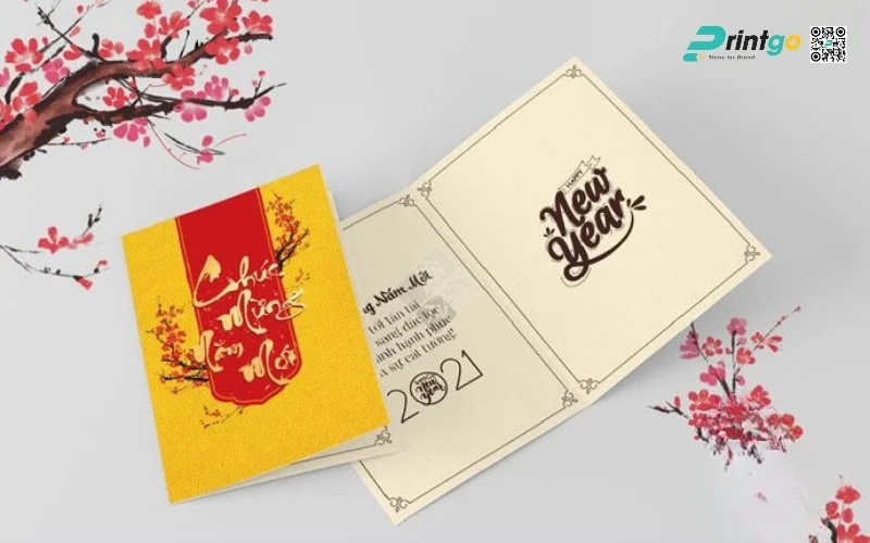 Mẫu thiệp chúc Tết khách hàng màu vàng thịnh vượng
