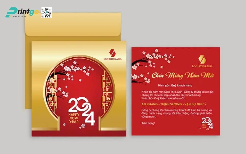 Mẫu thiệp chúc Tết khách hàng màu vàng thịnh vượng