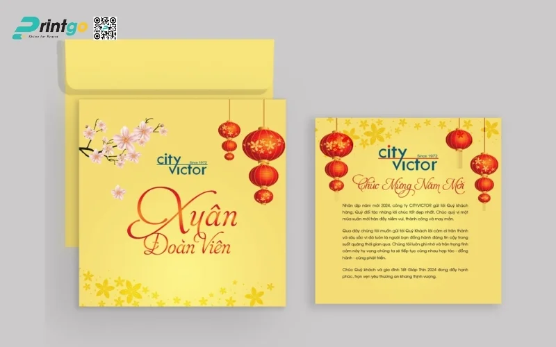Mẫu thiệp chúc Tết khách hàng màu vàng thịnh vượng