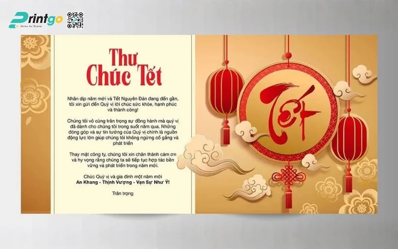 Mẫu thiệp chúc Tết khách hàng màu vàng thịnh vượng