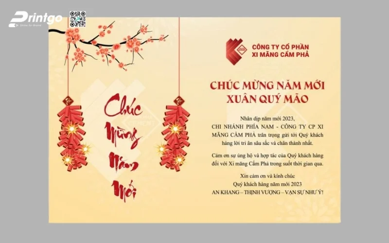 Mẫu thiệp chúc Tết khách hàng màu vàng thịnh vượng